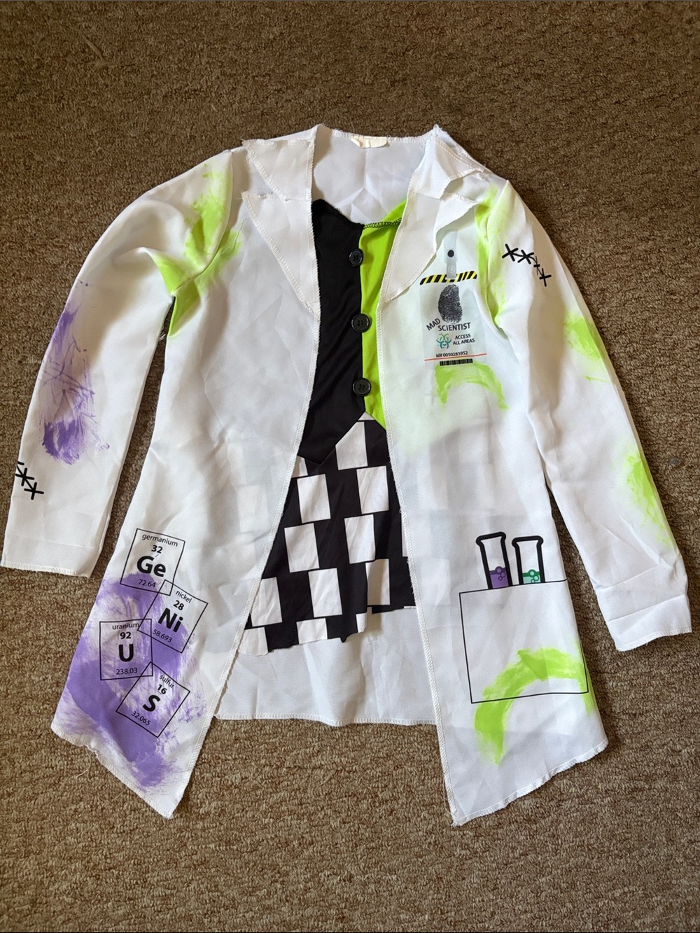 Kids White & Green Mad Scientist Costume Lab Coat